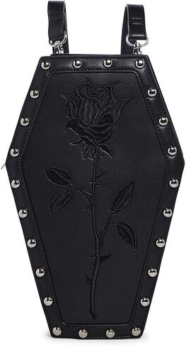 حقيبة ظهر Dolls Kill Rose Resurrection Coffin من Widow - حقيبة جلدية نباتية سوداء مع زخرفة مرصعة، مثالية للأزياء القوطية in Saudi Arabia