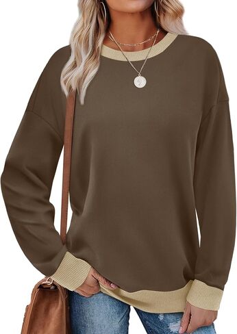Saloogoe Sweatshirts for Women Crewneck Long Sleeve Loose Fit Tops Color Block Ribbed Trim Fashion 2025 in Saudi Arabia