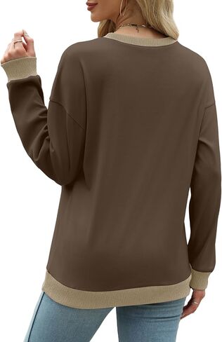 Saloogoe Sweatshirts for Women Crewneck Long Sleeve Loose Fit Tops Color Block Ribbed Trim Fashion 2025 in Saudi Arabia