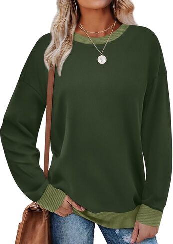 Saloogoe Sweatshirts for Women Crewneck Long Sleeve Loose Fit Tops Color Block Ribbed Trim Fashion 2025 in Saudi Arabia