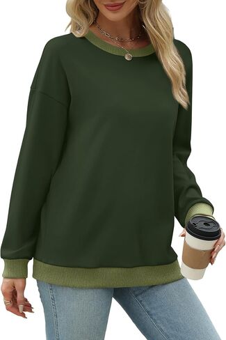 Saloogoe Sweatshirts for Women Crewneck Long Sleeve Loose Fit Tops Color Block Ribbed Trim Fashion 2025 in Saudi Arabia