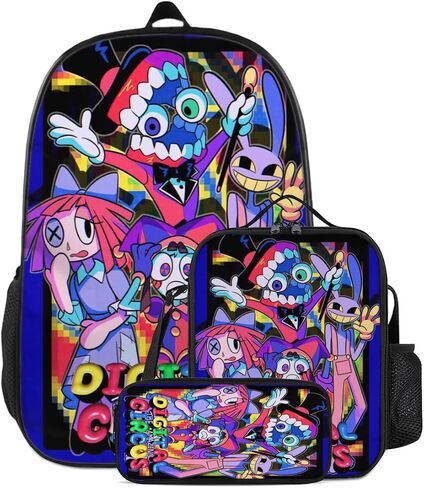 Blue Circus Backpack 3-piece Cute Casual Backpack Cartoon Backpacks Large Capacity Multifunction Backpack in Saudi Arabia