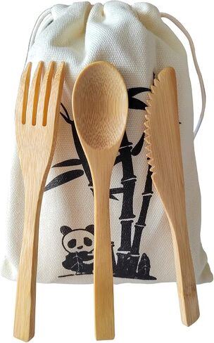 Reusable Bamboo Flatware Set,Bamboo Cutlery Set,Bamboo Forks Spoons Knives, Bamboo Utensil Cutlery Set for Picnic Party Travel or Hiking, Bamboo Silverware with Travel Pouch Bag, Dishwasher Safe (30) in Saudi Arabia
