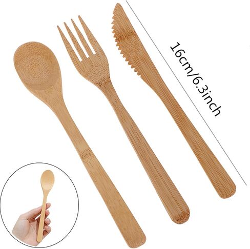 Reusable Bamboo Flatware Set,Bamboo Cutlery Set,Bamboo Forks Spoons Knives, Bamboo Utensil Cutlery Set for Picnic Party Travel or Hiking, Bamboo Silverware with Travel Pouch Bag, Dishwasher Safe (30) in Saudi Arabia