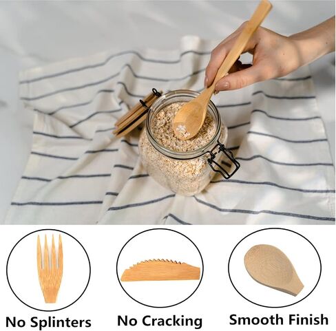 Reusable Bamboo Flatware Set,Bamboo Cutlery Set,Bamboo Forks Spoons Knives, Bamboo Utensil Cutlery Set for Picnic Party Travel or Hiking, Bamboo Silverware with Travel Pouch Bag, Dishwasher Safe (30) in Saudi Arabia