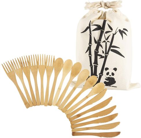 Reusable Bamboo Flatware Set,Bamboo Cutlery Set,Bamboo Forks Spoons Knives, Bamboo Utensil Cutlery Set for Picnic Party Travel or Hiking, Bamboo Silverware with Travel Pouch Bag, Dishwasher Safe (30) in Saudi Arabia