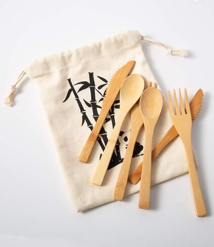 Reusable Bamboo Flatware Set,Bamboo Cutlery Set,Bamboo Forks Spoons Knives, Bamboo Utensil Cutlery Set for Picnic Party Travel or Hiking, Bamboo Silverware with Travel Pouch Bag, Dishwasher Safe (30) in Saudi Arabia