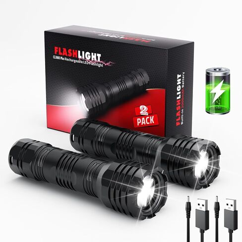 Mesqool Rechargeable Flashlights 2 Pack, 5 Lighting Modes 400 Lumen Bright Led Flashlight, IP68 Waterproof Flash Light for Camping, Walking, Hiking Emergency Lights for Home (Built-in Battery) in Saudi Arabia