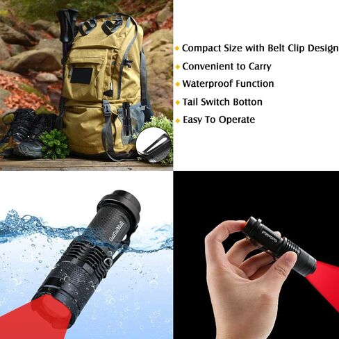 Red Light Flashlight 3 Mode Tactical Zoomable LED Red Torch for Night Vision Fishing Hunting Astronomy Astrophotography in Saudi Arabia