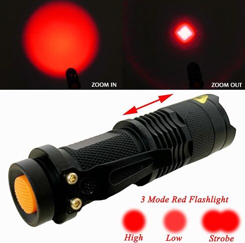 Red Light Flashlight 3 Mode Tactical Zoomable LED Red Torch for Night Vision Fishing Hunting Astronomy Astrophotography in Saudi Arabia