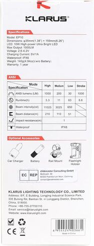 klarus EP10 USB-C Rechargeable Flashlight: 1000 Lumens Super Bright, 2600mah Battery, 6.3 inch, Small LED Powerful Flashlights for Home, Camping, Emergency in Saudi Arabia