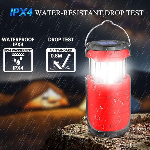Battery Operated Camping Light Rechargeable, Manual Crank Generator/Solar Panel/USB-C Charging, 5000mAh Power Bank Foldable LED Tent Light, Power Outage, Outdoor Emergency Survival Essentials (Red) in Kuwait