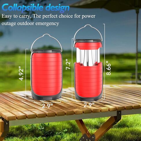 Battery Operated Camping Light Rechargeable, Manual Crank Generator/Solar Panel/USB-C Charging, 5000mAh Power Bank Foldable LED Tent Light, Power Outage, Outdoor Emergency Survival Essentials (Red) in Kuwait