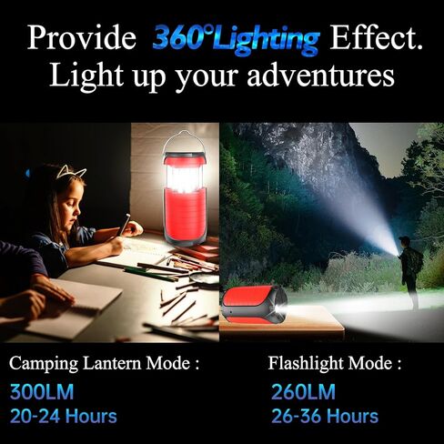 Battery Operated Camping Light Rechargeable, Manual Crank Generator/Solar Panel/USB-C Charging, 5000mAh Power Bank Foldable LED Tent Light, Power Outage, Outdoor Emergency Survival Essentials (Red) in Kuwait