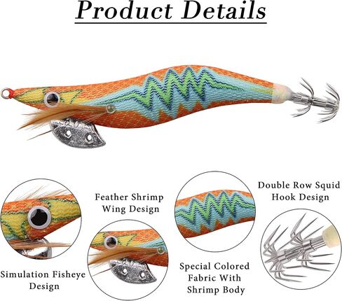Squid Jig Saltwater Glow Squid Lures, 5/10pcs Luminous Shrimp Prawn Lures Atrificial 3D Fluorescent Squid Jigs Cuttlefish Sleeve Octopus Jig Tackle Size 2.5 3 in Saudi Arabia