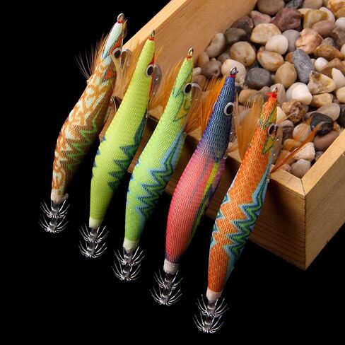 Squid Jig Saltwater Glow Squid Lures, 5/10pcs Luminous Shrimp Prawn Lures Atrificial 3D Fluorescent Squid Jigs Cuttlefish Sleeve Octopus Jig Tackle Size 2.5 3 in Saudi Arabia