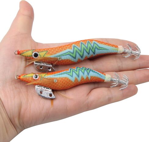 Squid Jig Saltwater Glow Squid Lures, 5/10pcs Luminous Shrimp Prawn Lures Atrificial 3D Fluorescent Squid Jigs Cuttlefish Sleeve Octopus Jig Tackle Size 2.5 3 in Saudi Arabia