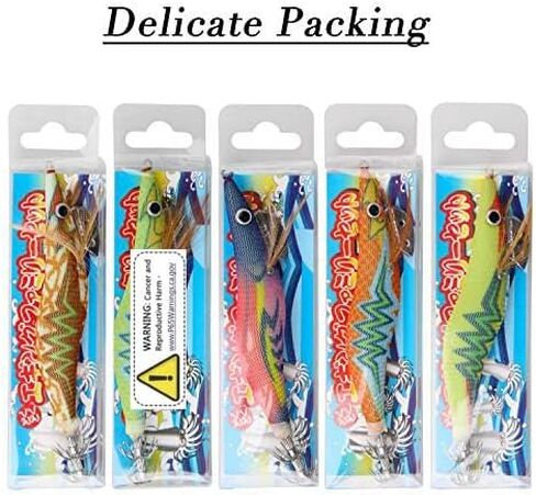 Squid Jig Saltwater Glow Squid Lures, 5/10pcs Luminous Shrimp Prawn Lures Atrificial 3D Fluorescent Squid Jigs Cuttlefish Sleeve Octopus Jig Tackle Size 2.5 3 in Saudi Arabia
