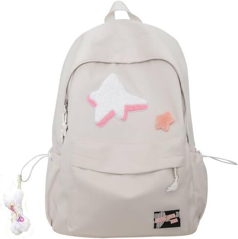 Kawaii Backpack with Star Patch and Cute Accessory Spacious and Multiple Compartments (Black) in Saudi Arabia