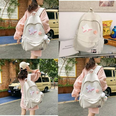 Kawaii Backpack with Star Patch and Cute Accessory Spacious and Multiple Compartments (Black) in Saudi Arabia