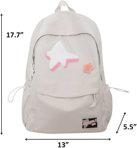 Kawaii Backpack with Star Patch and Cute Accessory Spacious and Multiple Compartments (Black) in Saudi Arabia
