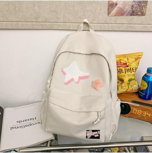 Kawaii Backpack with Star Patch and Cute Accessory Spacious and Multiple Compartments (Black) in Saudi Arabia