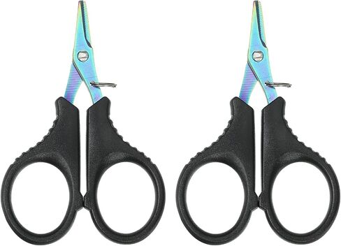 PATIKIL Fishing Scissors, 2 Pack Non-Slip Serrated Edge Scissor Braided Line Cutter Braid Scissors Fishing Snips with Split Ring Function for Fishing Trimming, Black in Saudi Arabia