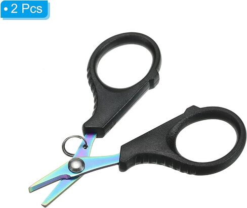 PATIKIL Fishing Scissors, 2 Pack Non-Slip Serrated Edge Scissor Braided Line Cutter Braid Scissors Fishing Snips with Split Ring Function for Fishing Trimming, Black in Saudi Arabia