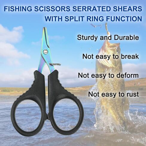 PATIKIL Fishing Scissors, 2 Pack Non-Slip Serrated Edge Scissor Braided Line Cutter Braid Scissors Fishing Snips with Split Ring Function for Fishing Trimming, Black in Saudi Arabia