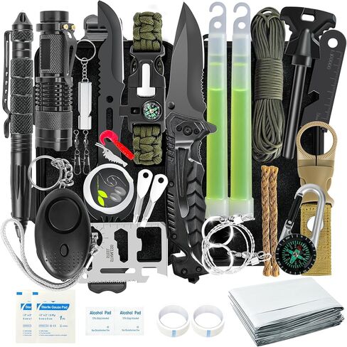 مجموعات النجاة 38 في 1، هدايا للرجال والأب والزوج في عيد الأب، معدات ومعدات النجاة، ملحقات التخييم/الأدوات الرائعة/أساسيات التخييم والصيد والصيد للمراهقين والرجال والنساء لمحبي المغامرات in Kuwait
