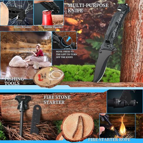 مجموعات النجاة 38 في 1، هدايا للرجال والأب والزوج في عيد الأب، معدات ومعدات النجاة، ملحقات التخييم/الأدوات الرائعة/أساسيات التخييم والصيد والصيد للمراهقين والرجال والنساء لمحبي المغامرات in Kuwait