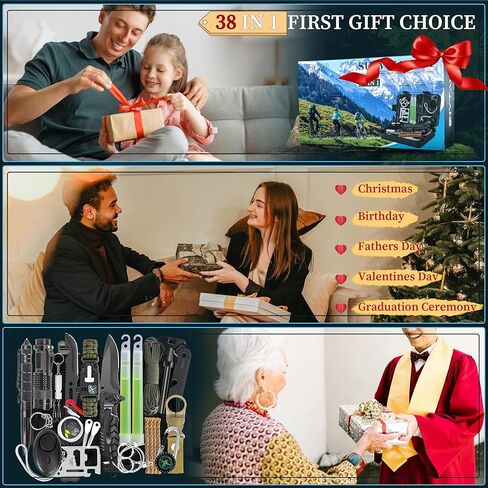مجموعات النجاة 38 في 1، هدايا للرجال والأب والزوج في عيد الأب، معدات ومعدات النجاة، ملحقات التخييم/الأدوات الرائعة/أساسيات التخييم والصيد والصيد للمراهقين والرجال والنساء لمحبي المغامرات in Kuwait