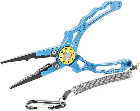 Aluminum Multitool Fishing Pliers with Hook Remover Lead Pressing Thread Cutting Split Ring and Lanyard (Black) in Saudi Arabia