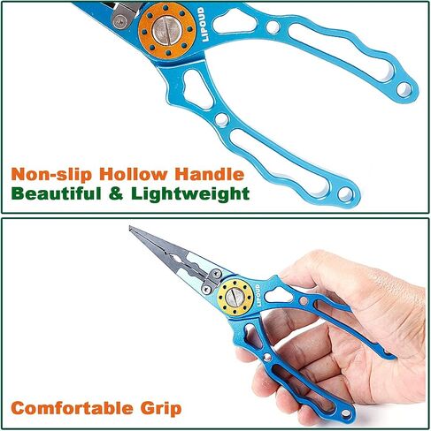 Aluminum Multitool Fishing Pliers with Hook Remover Lead Pressing Thread Cutting Split Ring and Lanyard (Black) in Saudi Arabia