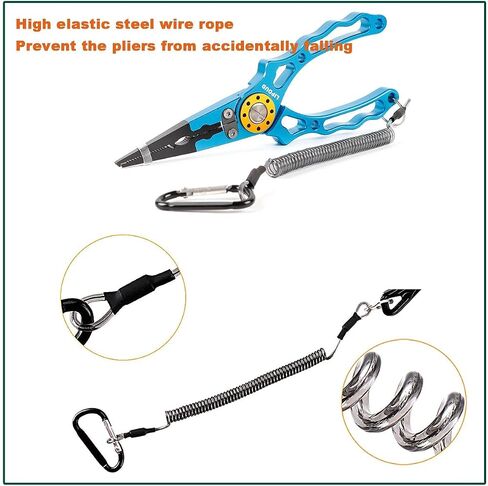 Aluminum Multitool Fishing Pliers with Hook Remover Lead Pressing Thread Cutting Split Ring and Lanyard (Black) in Saudi Arabia