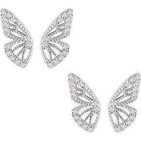 925 Sterling Silver Butterfly Stud Earrings For Women Girls 2 Pair Clear Cubic-zirconia Lovely Piercing Earrings