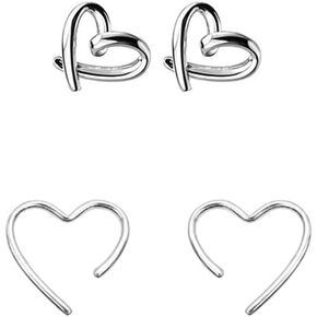 2 Pairs Set Minimalist Heart Earrings Charm Hollow Love Hearted Stud Tiny Small Cartilage Tragus Post Pin Hypoallergenic Pierced Ear Jewelry Birthday Holiday for Women Girls
