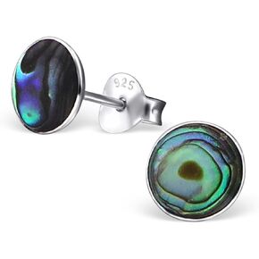Abalone Shell Stud Earrings Round Shape Sterling Silver 925
