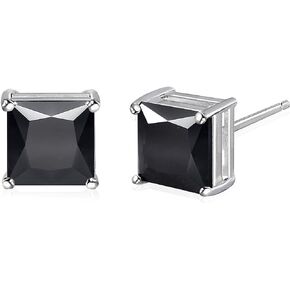 NYC Sterling Unisex Princess Cut Black Cubic Zirconia Stud Earring 3 to 10 MM