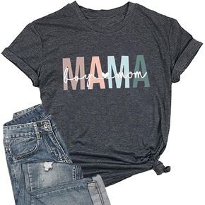 Mama Shirts for Women Boy Mom T-Shirt Funny Letter Print Short Sleeve Mama Tee Tops Mother Gifts T-Shirt