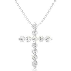 1/5 to 3/4 Carat Diamond Cross Pendant Necklace for Women in 14k White Gold (H-I, SI2-I1/I2, cttw) with 18 Inch Silver Chain and Lobster Claw