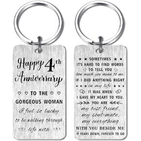 4 Year Anniversary Keychain Gifts for Her, Happy 4th Fourth Wedding Anniversary for Wife