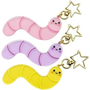 سلسلة مفاتيح اكريليك بتصميم دودة من 3 قطع، سلسلة مفاتيح كاواي بتصميم محافظ للسيارة، سلسلة مفاتيح بتصميم لطيف على شكل دودة الارض مناسبة للحفلات للاطفال والبنات والنساء، 1, دودة, 1 in Kuwait