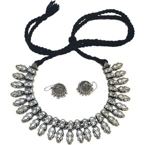 athizay Black Jewelry set for women oxidised silver beaded Necklace Sets Handcrafted Ethnic Collar choker set for ladies