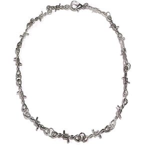 Punk Barbed Wire Thorns Chunky Brambles Metal Link Chain Adjustable Necklace Safety Spur Duty Padlock Flame Necklace Cool Hiphop Rock Choker Jewelry for Women Men