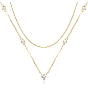 Secroma Gold Layered Necklace for Women, 18k Gold Plated CZ Diamond Pendant Necklaces Snake Chain Choker Dainty Jewelry Gifts for Girls