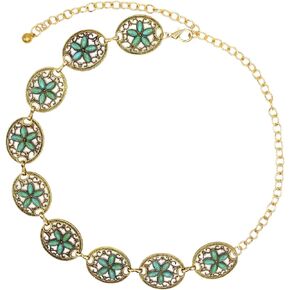 Vintage Flower Turquoise Chain Belts Silver Pear coin Pendant Metal Waist Belt Western Body Jewelry for for Women Dress Vest Jeans for Waistline 25-45inch