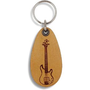 Bass Guitar - Genuine Leather Keychain - Music Keychains