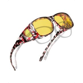 TJUTR Night Vision Driving Glasses for Women Men, Fit Over Wrap Around Eyewear Glasses, Yellow Lens Anti-glare for Night Time