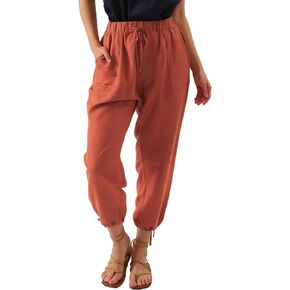 Amazhiyu Womens Linen High Waist Pencil Pants with Pockets Drawstring Trousers